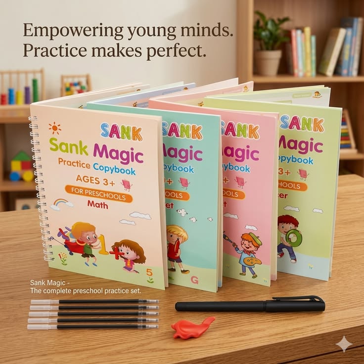 Sank Magic Practice Copybook Set for Kids | 4 Book + 10 Refills +1 Pen
