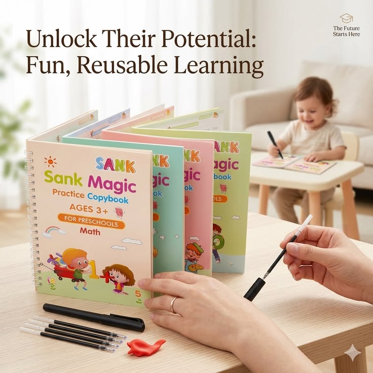 Sank Magic Practice Copybook Set for Kids | 4 Book + 10 Refills +1 Pen