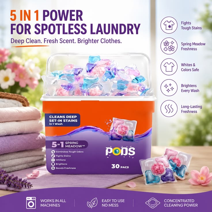 5 in 1 Laundry Power Detergent Pods (Pack of 10)