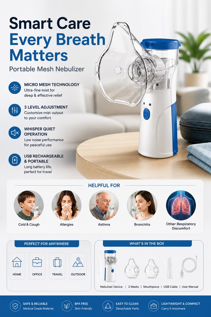 Portable Mesh Nebulizer for Adults & Kids | Quiet & Rechargeable