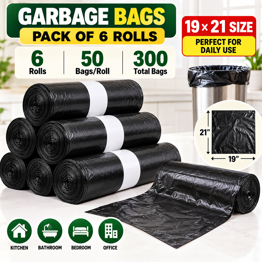 Everyday Garbage Bags – 19×21 Size | Pack of 6 Rolls (300 Bags)