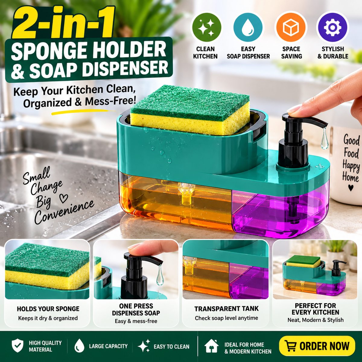 2-in-1 Sponge Holder & Soap Dispenser