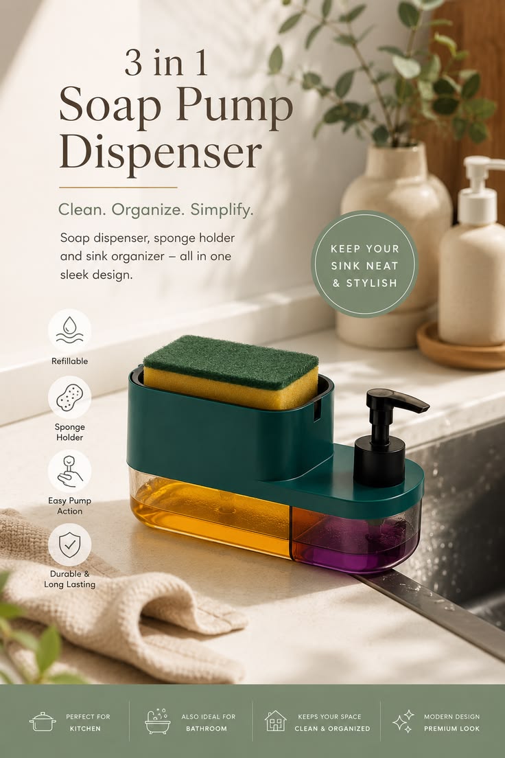 2-in-1 Sponge Holder & Soap Dispenser