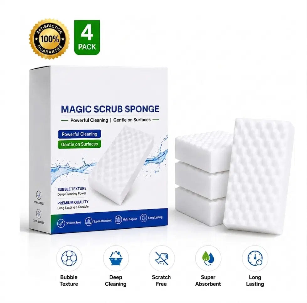 Magic Eraser Cleaning Sponge – Just Add Water for Easy Home Cleaning | Pack of 4