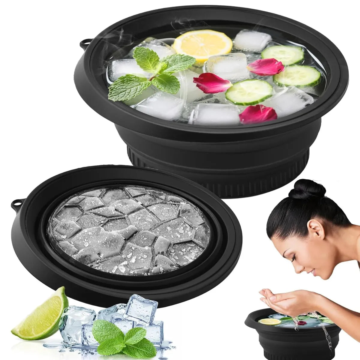 Ice Facial Bowl with Ice Tray | Foldable Silicone Ice Bath Bowl for Skin Tightening & Face Care