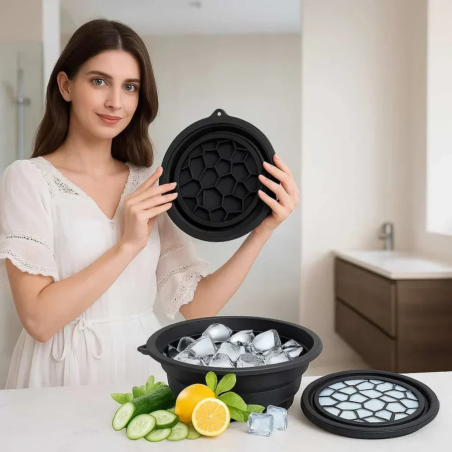 Ice Facial Bowl with Ice Tray | Foldable Silicone Ice Bath Bowl for Skin Tightening & Face Care