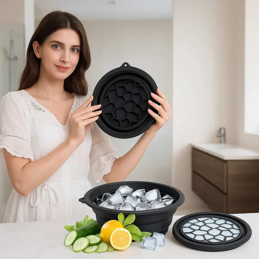 Ice Facial Bowl with Ice Tray | Foldable Silicone Ice Bath Bowl for Skin Tightening & Face Care