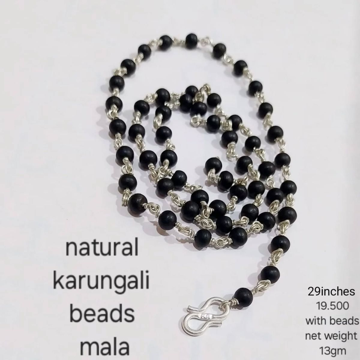 Karungali Silver Cap Mala with Lord Hanuman Pendant