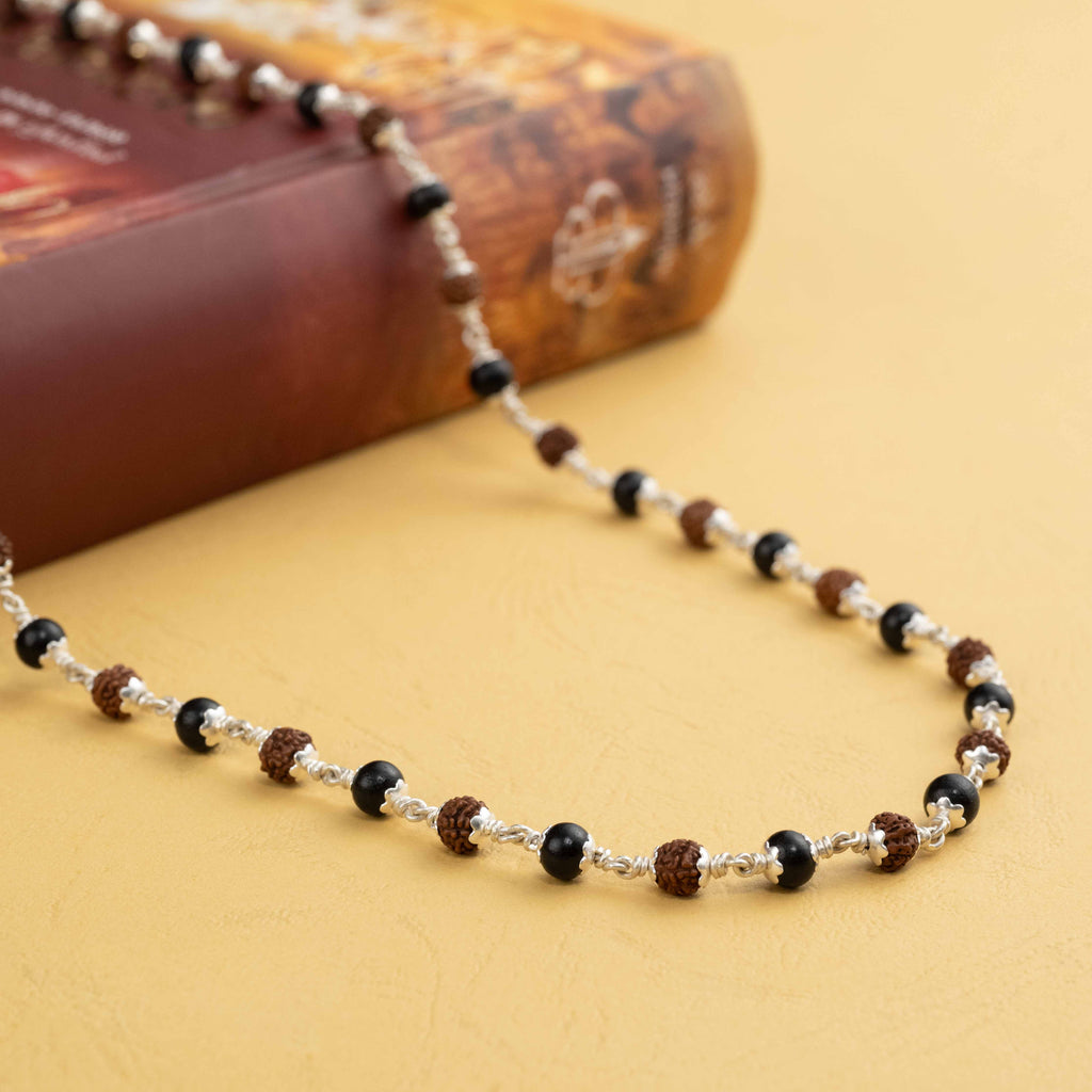 Karungali Silver Cap Mala with Lord Hanuman Pendant
