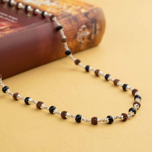 Karungali Silver Cap Mala with Lord Hanuman Pendant